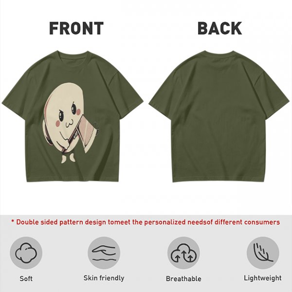 Olive T-Shirt With Cute Angry Ghost Holding Axe Graphic