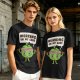 Olive green t-shirt with cartoon apple lifting dumbbells and 'Working on my core' text