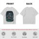 Olive Green T-Shirt With Night Graveyard Cat Illustration