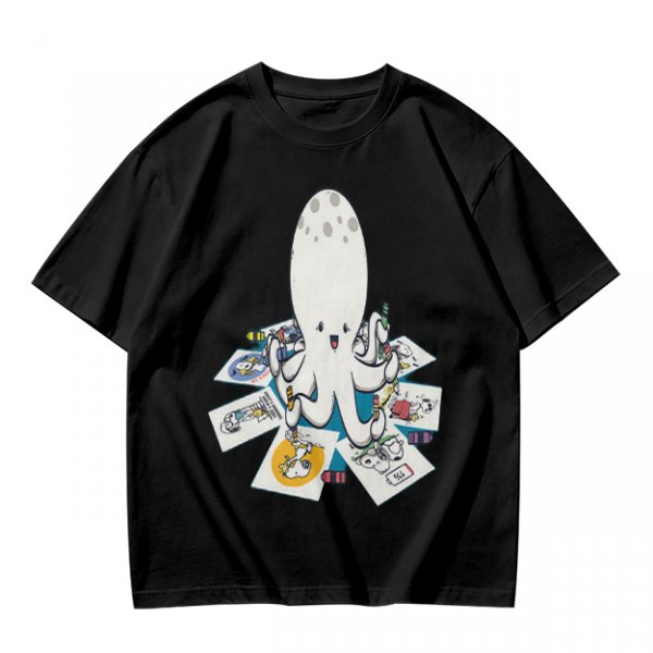 Olive T-Shirt With Cute Octopus Drawing Artwork Print