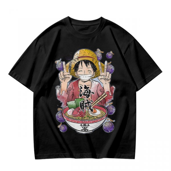 One Piece Luffy Ramen Peace Sign Anime Graphic T-Shirt