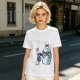 Olive T-Shirt with Mech Totoro and Girl at Bus Stop Print