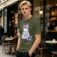 Olive T-shirt with Cute Raccoon Wearing Red Bow Graphic