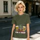 Olive green Christmas beer graphic t-shirt with 'FOR A BEER!' text