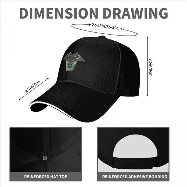 Black Baseball Cap With Toothless Dragon Coffee Cup Print