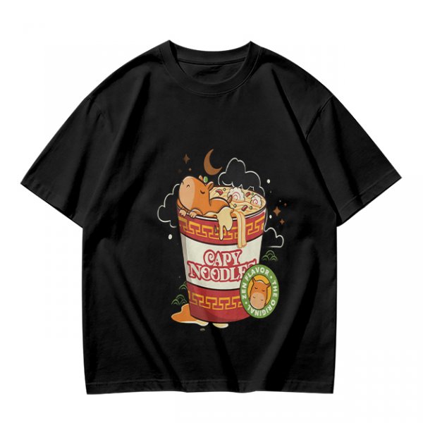 Olive T-Shirt with Capybara in Cup Noodle Graphic Print