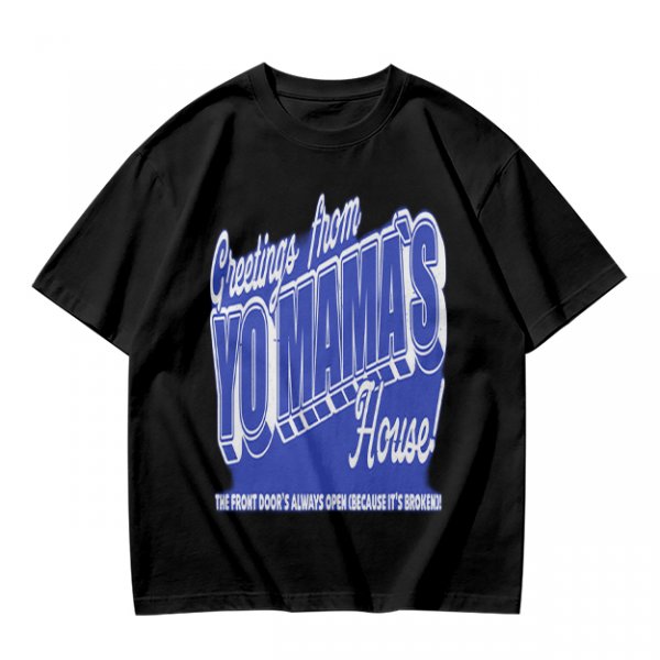 Olive t-shirt with funny yo mama's house greeting print