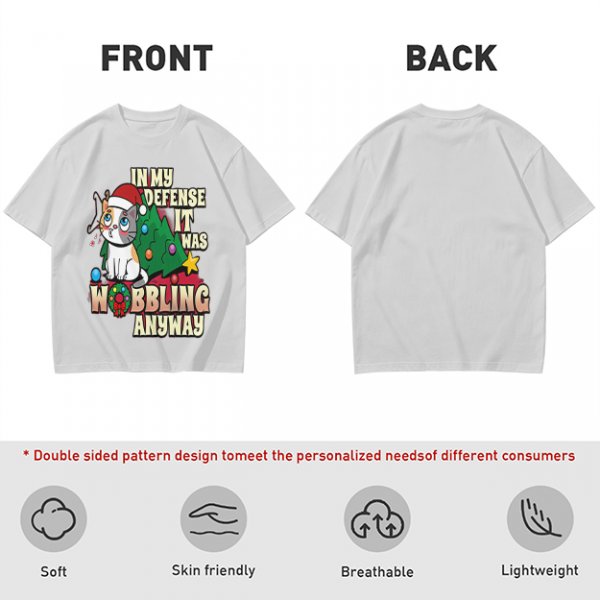 In My Defense It Was Wobbling Anyway Christmas Cat T-Shirt