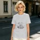 Olive green short-sleeve graphic t-shirt with vintage-style print