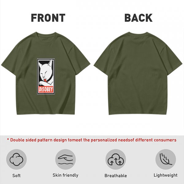 Olive T-shirt with Disobey Cat Grooming Graphic Print
