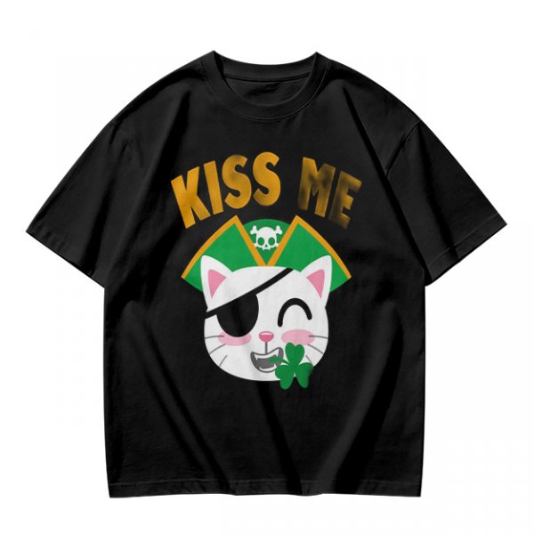 Kiss Me Pirate Cat Shamrock Graphic T-Shirt