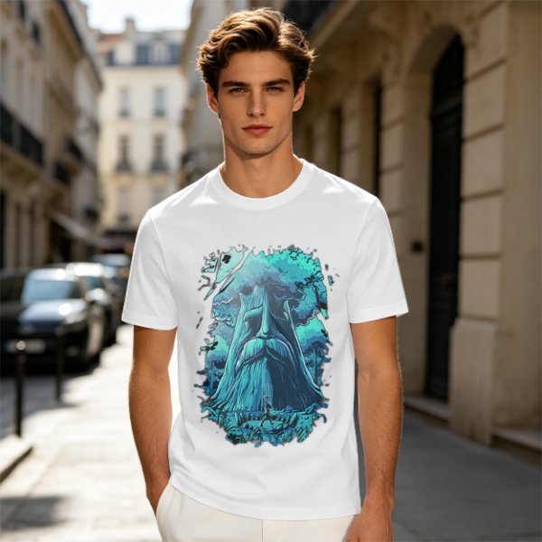 Olive Green T-Shirt With Mystical Ancient Tree Face Print