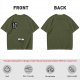 Olive green graphic t-shirt with cute eye design and Japanese text print