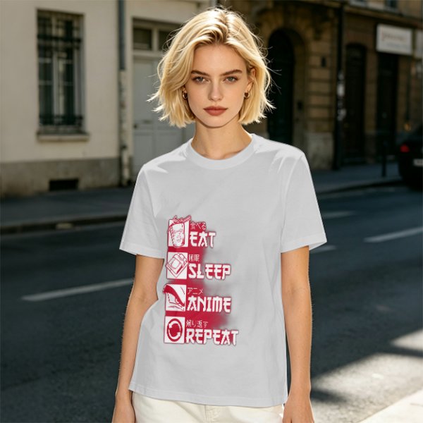 Oversized Olive Anime Themed T-Shirt With Eat Sleep Anime Repeat Print