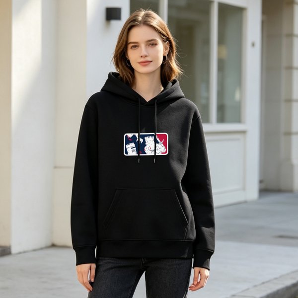 Black Hoodie With Custom Sports Logo Style Graphic Print