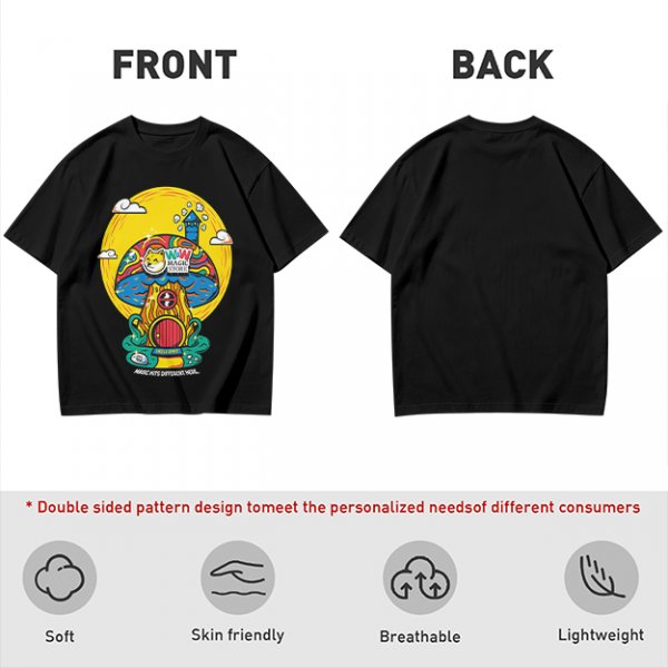 Olive T-Shirt with Trippy Mushroom House Graphic Design