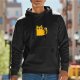 Black Hoodie With Cute Yellow Cat Graphic Print