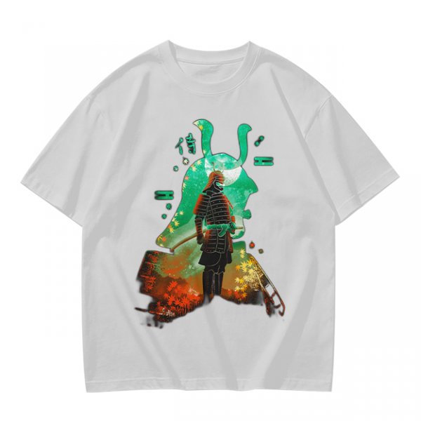 Olive T-shirt with Samurai Warrior and Helmet Art Print