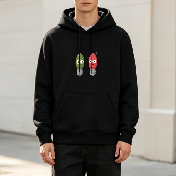 Black Hoodie With Cute Christmas Light Bulb Characters
