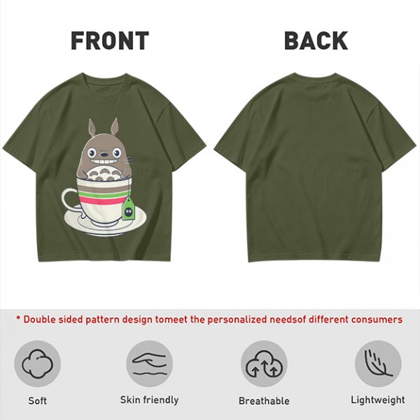 Totoro in Teacup Graphic Olive T-Shirt