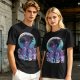Anime character silhouette graphic tee with stylized purple and blue art
