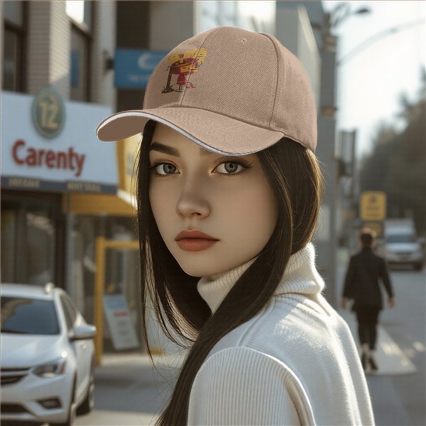 Black baseball cap with whimsical miso soup character graphic