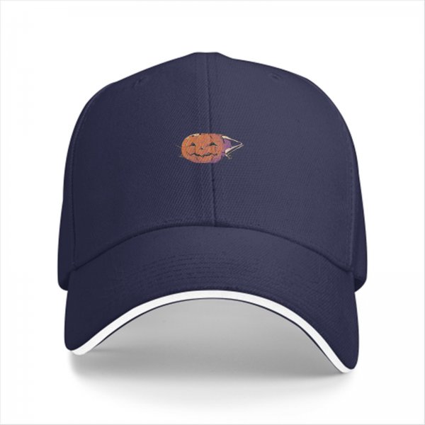 Black Baseball Cap with Halloween Pumpkin Jack-o'-lantern Graphic