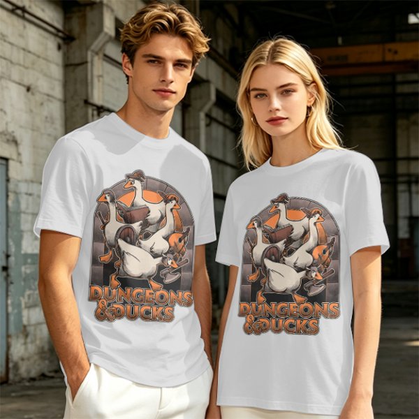 Dungeons & Ducks Fantasy Roleplaying Themed Graphic T-Shirt