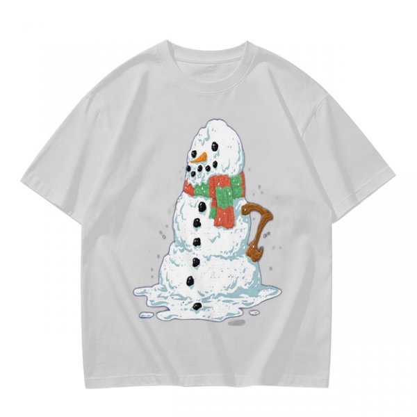 Olive T-Shirt With Melting Snowman Christmas Print
