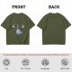 Olive green graphic t-shirt with cartoon pigeon print