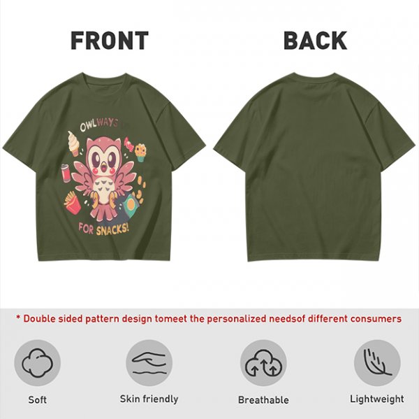 Owlways For Snacks Cute Graphic T-Shirt with Owl and Treats