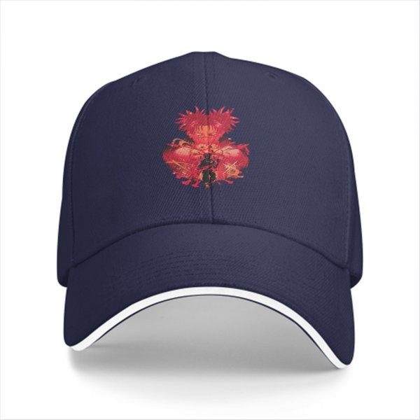 Black Baseball Cap With Red Anime Character Graphic Print