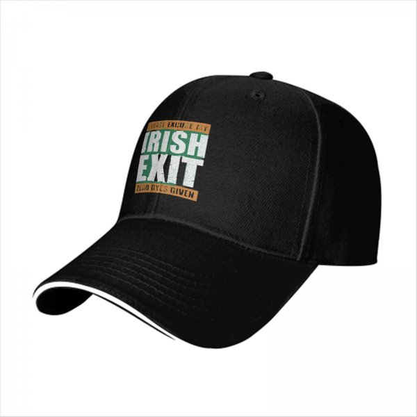 Black baseball cap with 'Please Excuse My Irish Exit Zero Byes Given' print