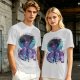 Anime character silhouette graphic tee with stylized purple and blue art