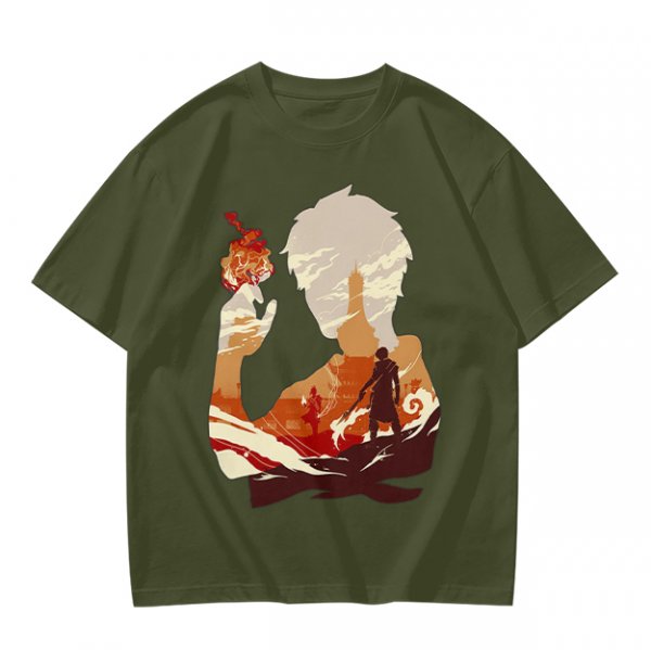 Anime Fire Bender Silhouette Graphic T-Shirt