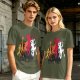 Olive Graphic T-Shirt with King Evolution Character Silhouettes