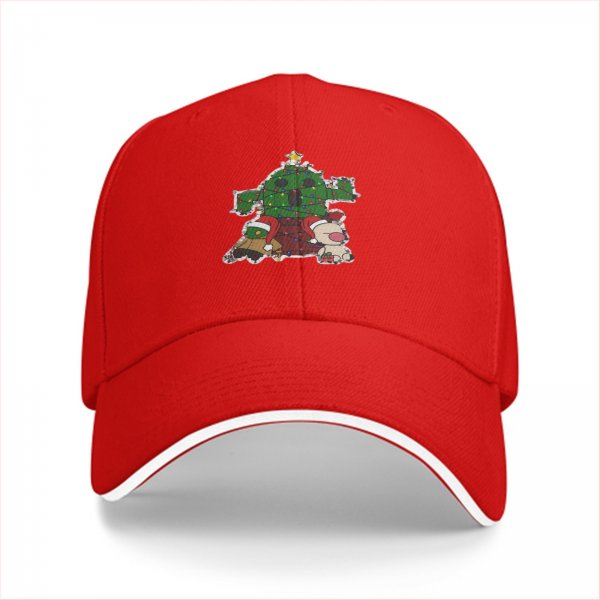 Black baseball cap with Christmas cactus and moogle festive print