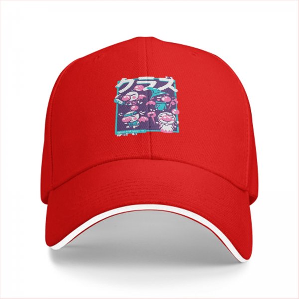 Black baseball cap with cute anime-style graphic print