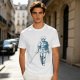 Olive T-shirt with Walking Swordsman Graphic Print