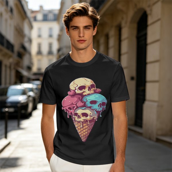 Olive T-Shirt With Skull Ice Cream Cone Graphic