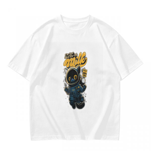 Olive T-shirt with Astronaut Cat 'I'm Just Here For The Milk' Print