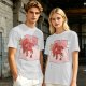 Olive T-Shirt With Cute Red Imp Yawning On Pillows Print