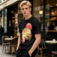 Olive t-shirt with Japanese cat bus and sun graphic