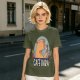 Olive t-shirt with capybara drinking coffee graphic