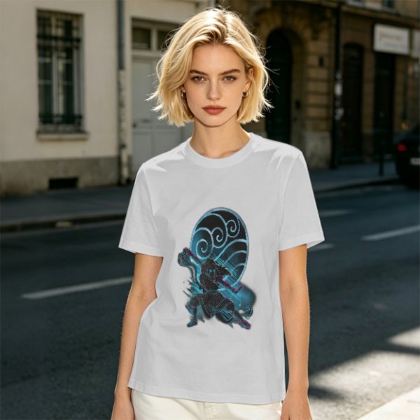 Olive T-shirt with Anime Water Bender Warrior Graphic Print