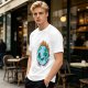 Olive T-shirt with Worn Burning Earth Graphic and 'Fine Thanks' Text