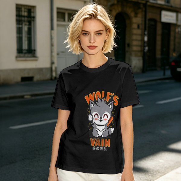 Olive t-shirt with cute wolf vanity graphic and playful text