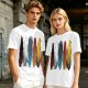 Olive Green T-Shirt With Vertical Colorful Brushstroke Figure Art