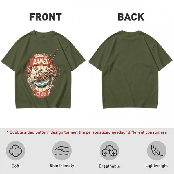 Olive Ramen Club Graphic T-Shirt with Noodle Bowl Art