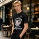 Olive green t-shirt with running espresso cup graphic and 'Less Despresso' text